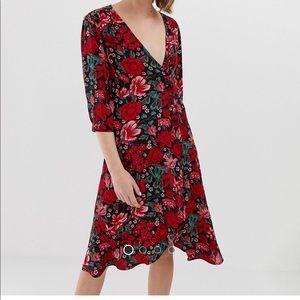 Monki Black Floral Midi Dress